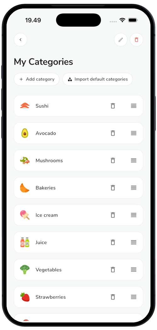 Custom food categories with icons